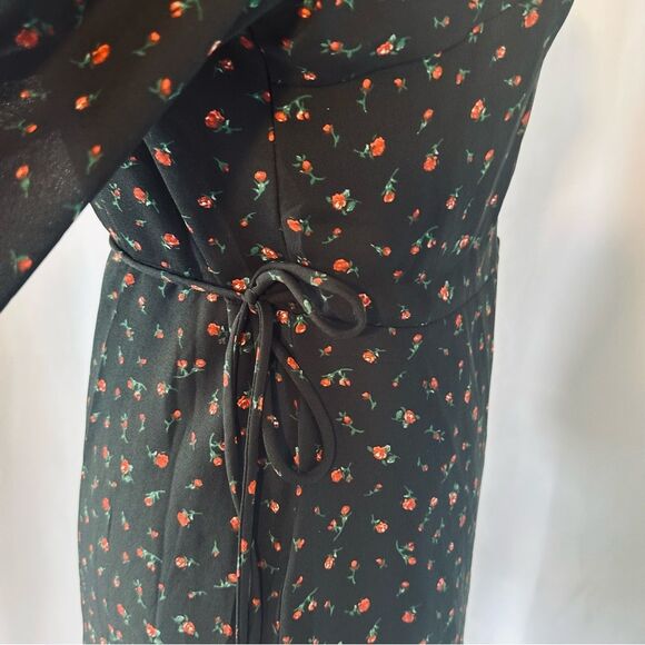 New 1Francesca’s Dorinda SZ M Lined Tiny Rose Wrap Black Mini Dress Wedding - Picture 8 of 16